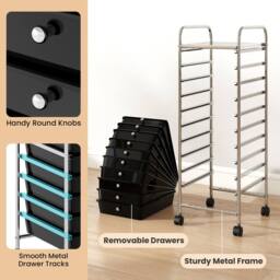 Gymax Art Craft Organizer With 10 Drawer Rolling Utility Cart Multipurpose in Black - thumbnail 9