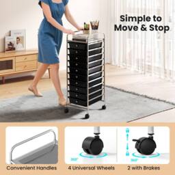 Gymax Art Craft Organizer With 10 Drawer Rolling Utility Cart Multipurpose in Black - thumbnail 8