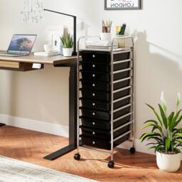 Gymax Art Craft Organizer With 10 Drawer Rolling Utility Cart Multipurpose in Black - thumbnail 3