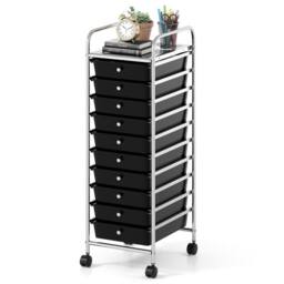 Gymax Art Craft Organizer With 10 Drawer Rolling Utility Cart Multipurpose in Black - thumbnail 1