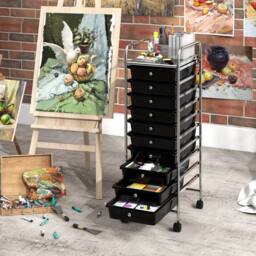 Gymax Art Craft Organizer With 10 Drawer Rolling Utility Cart Multipurpose in Black - thumbnail 5