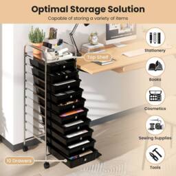 Gymax Art Craft Organizer With 10 Drawer Rolling Utility Cart Multipurpose in Black - thumbnail 7