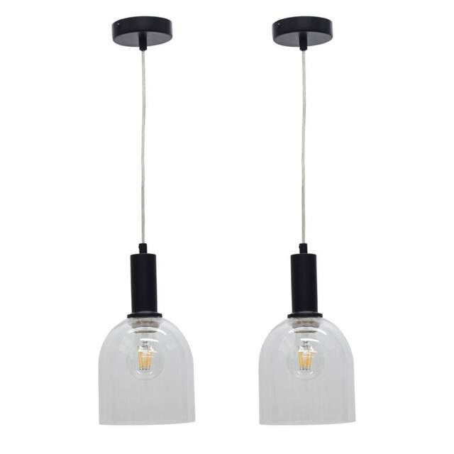 First Choice Lighting Set of 2 Belten - Clear Glass Cloche Black Deco Pendant Fittings - image 1
