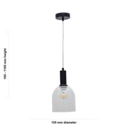 First Choice Lighting Set of 2 Belten - Clear Glass Cloche Black Deco Pendant Fittings - thumbnail 6