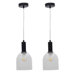 First Choice Lighting Set of 2 Belten - Clear Glass Cloche Black Deco Pendant Fittings - thumbnail 1