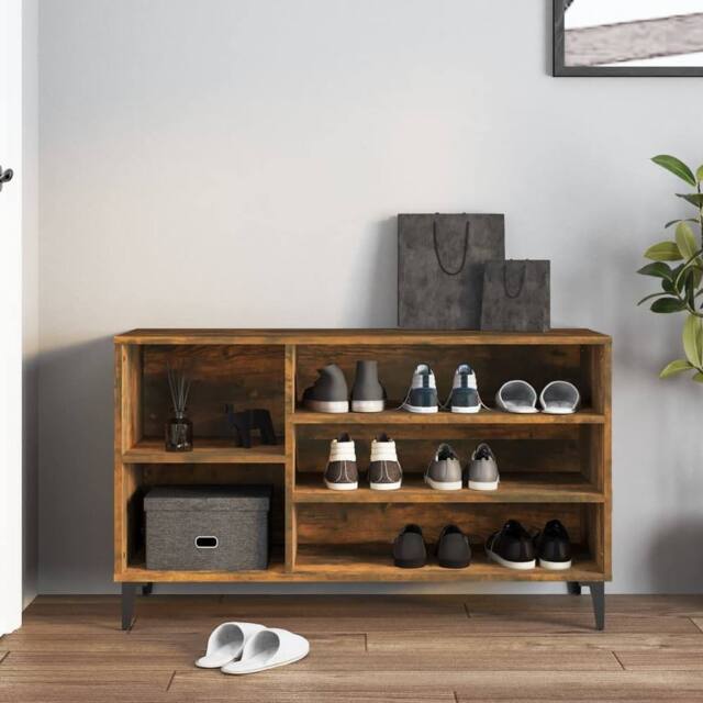 Berkfield Home Shoe Cabinet Smoked Oak 102x36x60 cm Engineered Wood in Brown - Size: 102 x 36 x 60 cm - image 1