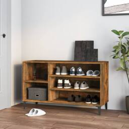 Berkfield Home Shoe Cabinet Smoked Oak 102x36x60 cm Engineered Wood in Brown - Size: 102 x 36 x 60 cm - thumbnail 2