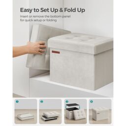 SONGMICS Compact Rectangular Foldable Storage Ottoman Foot Rest Bedroom in Off-White - thumbnail 5