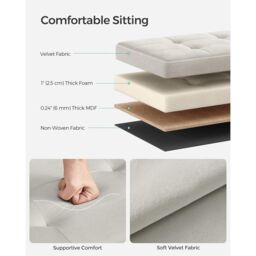 SONGMICS Compact Rectangular Foldable Storage Ottoman Foot Rest Bedroom in Off-White - thumbnail 3
