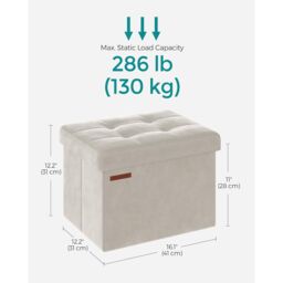 SONGMICS Compact Rectangular Foldable Storage Ottoman Foot Rest Bedroom in Off-White - thumbnail 2