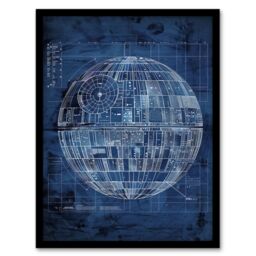 "Artery8 Space Station Blueprint Star Design Death Framed Art Print in Blue - Size: W12"" x H16""" - thumbnail 1