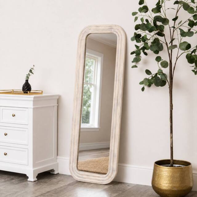 Melody Maison Light Wooden Arched Tall Wall & Leaner Mirror - 142cm X 47cm in Light Brown - Size: 142 cm X 47 cm - image 1