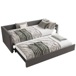 STILVORA 3ft Single Day Bed with Pull-Out Bed Grey Linen - thumbnail 5