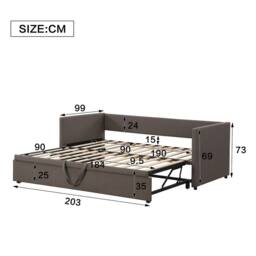 STILVORA 3ft Single Day Bed with Pull-Out Bed Grey Linen - thumbnail 4