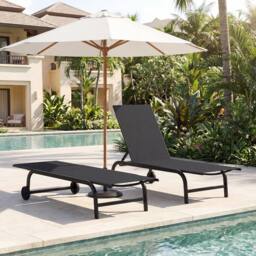 Costway Chaise Lounge Chair w/Wheels 6-Position Recliner w/180° Full Flat in Black - thumbnail 6