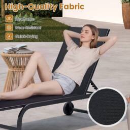 Costway Chaise Lounge Chair w/Wheels 6-Position Recliner w/180° Full Flat in Black - thumbnail 8