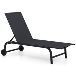 Costway Chaise Lounge Chair w/Wheels 6-Position Recliner w/180° Full Flat in Black - thumbnail 3
