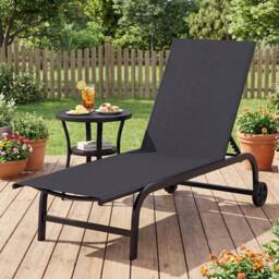 Costway Chaise Lounge Chair w/Wheels 6-Position Recliner w/180° Full Flat in Black - thumbnail 1