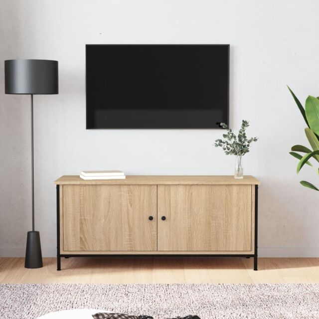 Berkfield Home TV Cabinet with Doors Sonoma Oak 102x35x45 cm Engineered Wood in Brown - Size: 102 x 35 x 45 cm - image 1