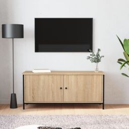 Berkfield Home TV Cabinet with Doors Sonoma Oak 102x35x45 cm Engineered Wood in Brown - Size: 102 x 35 x 45 cm - thumbnail 1