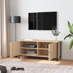 Berkfield Home TV Cabinet with Doors Sonoma Oak 102x35x45 cm Engineered Wood in Brown - Size: 102 x 35 x 45 cm - thumbnail 3