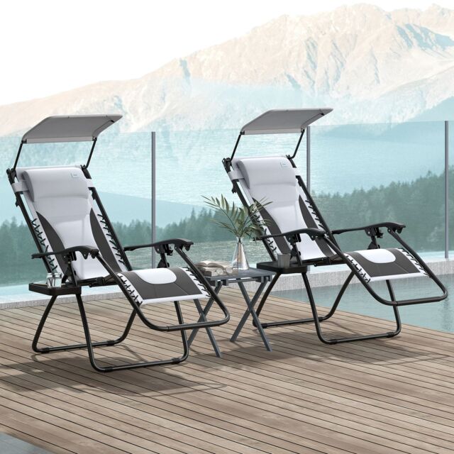 OUTSUNNY 2 Pcs Zero Gravity Lounger Chair, Folding Reclining Chair, Grey in Light Grey - Size: 2 Pack - image 1
