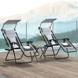 OUTSUNNY 2 Pcs Zero Gravity Lounger Chair, Folding Reclining Chair, Grey in Light Grey - Size: 2 Pack - thumbnail 1