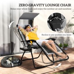 OUTSUNNY 2 Pcs Zero Gravity Lounger Chair, Folding Reclining Chair, Grey in Light Grey - Size: 2 Pack - thumbnail 4