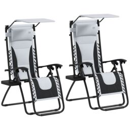OUTSUNNY 2 Pcs Zero Gravity Lounger Chair, Folding Reclining Chair, Grey in Light Grey - Size: 2 Pack - thumbnail 2