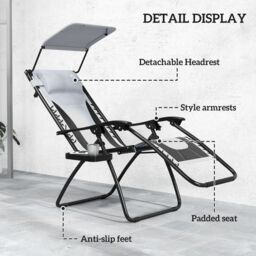OUTSUNNY 2 Pcs Zero Gravity Lounger Chair, Folding Reclining Chair, Grey in Light Grey - Size: 2 Pack - thumbnail 5