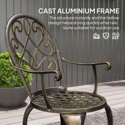 OUTSUNNY 3PCs Bistro Set, Aluminium Garden Table & Chairs Bronze Tone - thumbnail 6