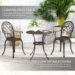 OUTSUNNY 3PCs Bistro Set, Aluminium Garden Table & Chairs Bronze Tone - thumbnail 4