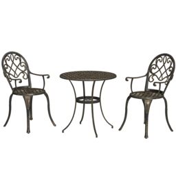 OUTSUNNY 3PCs Bistro Set, Aluminium Garden Table & Chairs Bronze Tone - thumbnail 2