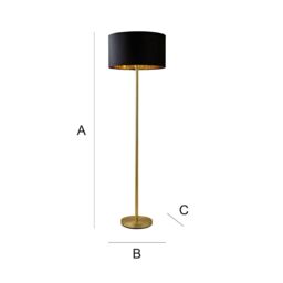 ValueLights Charlie Gold Stem Floor Lamp with Velvet Drum with Gold Inner Shade & LED Bulb in Black - thumbnail 8