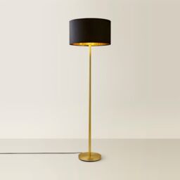 ValueLights Charlie Gold Stem Floor Lamp with Velvet Drum with Gold Inner Shade & LED Bulb in Black - thumbnail 3