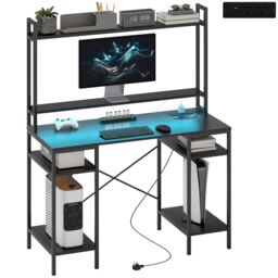 HOMCOM Computer Desk Home Office Desk with Monitor Stand in Black - thumbnail 2