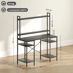 HOMCOM Computer Desk Home Office Desk with Monitor Stand in Black - thumbnail 3