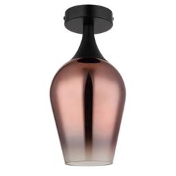 Netlighting Lavus Semi Flush Ceiling Light Matt Black Copper Glass Shade 1x E27 - thumbnail 2