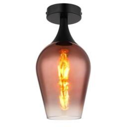 Netlighting Lavus Semi Flush Ceiling Light Matt Black Copper Glass Shade 1x E27 - thumbnail 1