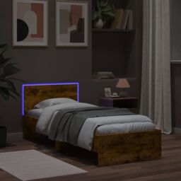 Berkfield Home Bed Frame without Mattress with LED Lights Smoked Oak 90x200 cm in Brown - thumbnail 4