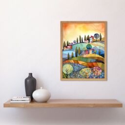 "Artery8 Wall Art Print Italian Countryside Midsummer Landscape Folk Art Framed in Light Oak - Size: W12"" x H16""" - thumbnail 2