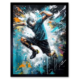 "Artery8 Wall Art Print Man Doing Parkour Jump Pose Paint Splat Portrait Art Framed in Black - Size: W12"" x H16""" - thumbnail 1
