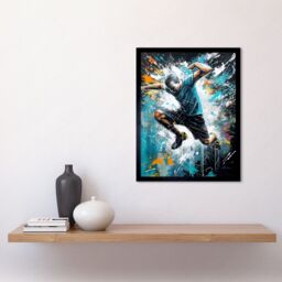 "Artery8 Wall Art Print Man Doing Parkour Jump Pose Paint Splat Portrait Art Framed in Black - Size: W12"" x H16""" - thumbnail 2
