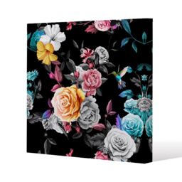 Benjamin Tate Design Humming bird, roses, peony with leaves (Canvas Print) / 90 x 90 x 4cm in Natural - Size: 90 x 90 x 4 cm - thumbnail 1