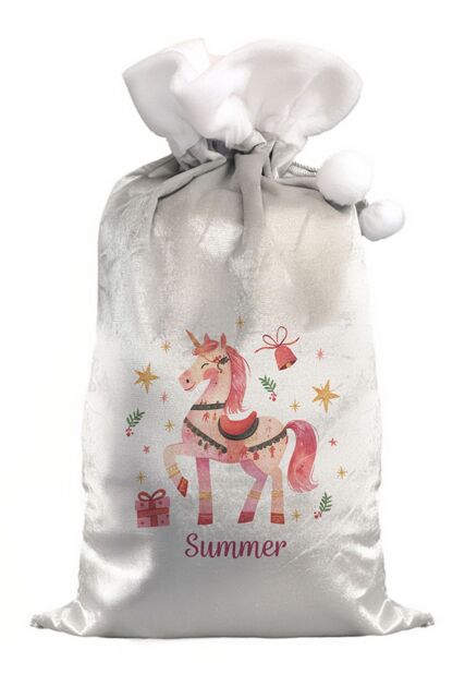 Personalised Memento Company Women's Personalised Unicorn Christmas Sack in Grey - image 1