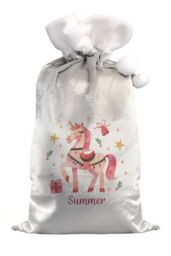 Personalised Memento Company Women's Personalised Unicorn Christmas Sack in Grey