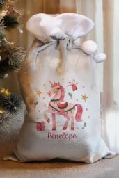 Personalised Memento Company Women's Personalised Unicorn Christmas Sack in Grey - thumbnail 3