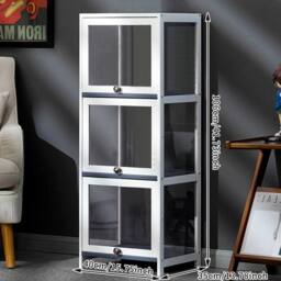 EONLION 3-Tier Bamboo Display Case Display Shelf in White - Size: 100 cm - thumbnail 2