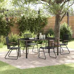 Berkfield Home 5 Piece Garden Dining Set Black PVC Rattan - thumbnail 2
