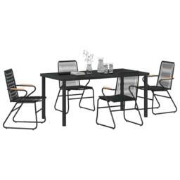 Berkfield Home 5 Piece Garden Dining Set Black PVC Rattan - thumbnail 3